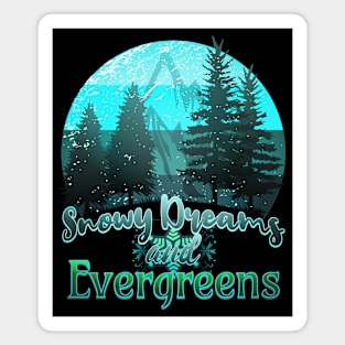 Snowy Dreams and Evergreens Retro Sunset Magnet